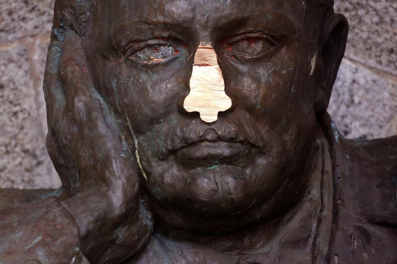 A bust of British colonialist Cecil Rhodes, the nose vandalised, at the Rhodes Memorial in Cape Town, South Africa, Sept, 2015. Schalk van Zuydam / AP photo