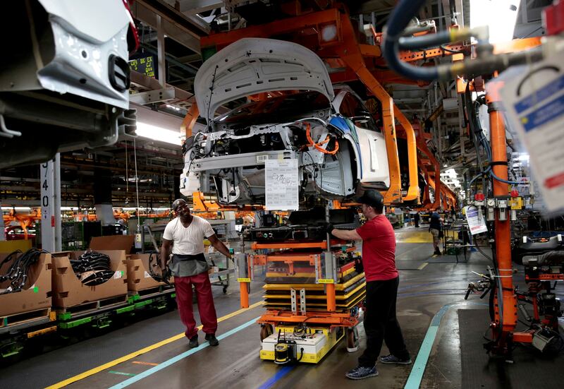 A Chevrolet Bolt EV on the assembly line at General Motors' Orion Township plant, which now employs just over 1,100 workers. Reuters
