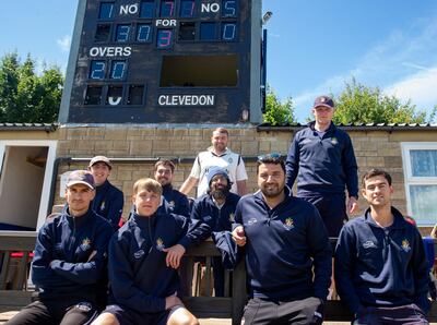 Former UAE cricketer, Adnan Mufti, at the Clevedon Cricket ground with some of the Clevedon team members.  He is trying to play and coach professionally in the UK and is waiting to hear about a visa.