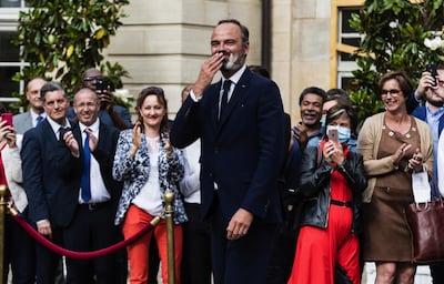 Edouard Philippe, France's former prime minister, reacts during a handover ceremony at the Hotel de Matignon, the official residence of the French prime minister, in Paris, France, on Friday, July 3, 2020. Emmanuel Macron asked his prime minister, Edouard Philippe, and his government to resign on Friday as the French president seeks a fresh start after a disastrous municipal election last month. Photographer: Jeanne Frank/Bloomberg