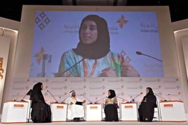 A panel discussion at the Arab Women Leadership Forum in Dubai. Jeff Topping / The National