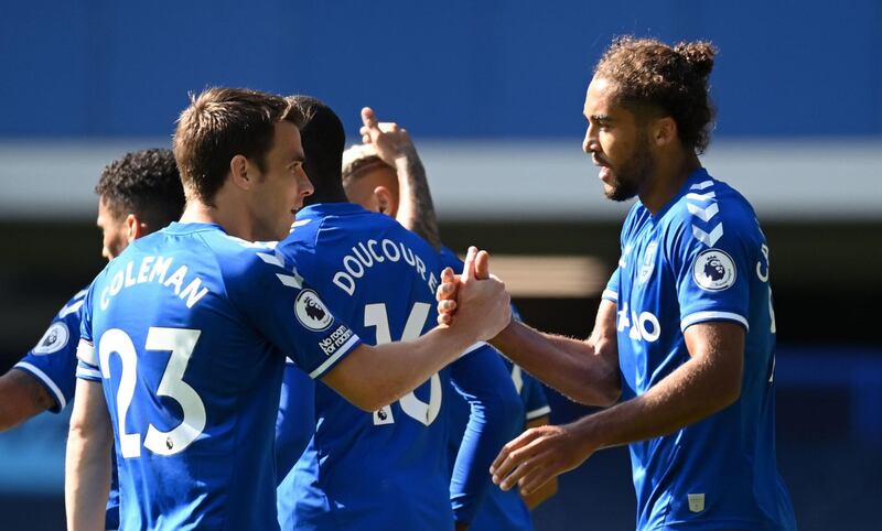 Everton's Dominic Calvert-Lewin celebrates scoring his side's fourth goal. PA