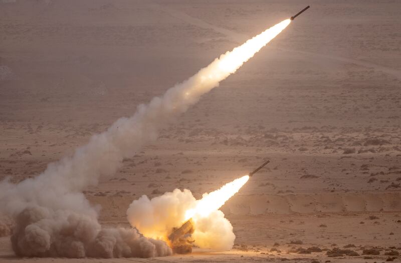 A US M142 High Mobility Artillery Rocket System (HIMARS) fires salvoes during the second annual African Lion military exercise in the Tan-Tan region of south-western Morocco. All photos: AFP
