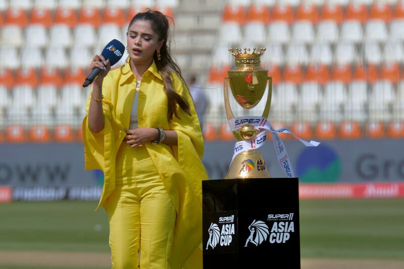 Pakistani singer Aima Baig performs during the Asia Cup opening ceremony. AFP