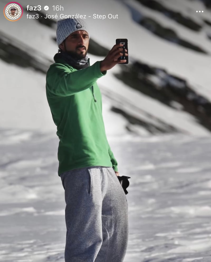 Sheikh Hamdan takes a selfie during his trip.