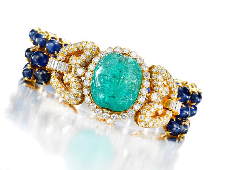 An emerald, sapphire and diamond bracelet by Van Cleef & Arpels will form part of the exhibition marking the school's opening in Dubai. Photo: Van Cleef & Arpels