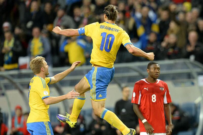 Sweden 2-1 Austria. Zlatan Ibrahimovic put home the winning goal in the 86th minute to secure Sweden a spot in the play-off round. Jonathan Nackstrand / AFP