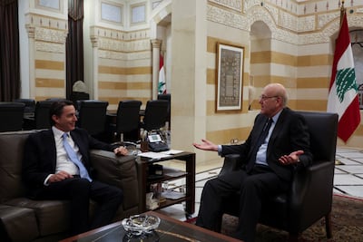 Lebanon's caretaker Prime Minister Najib Mikati meets with US envoy Amos Hochstein in Beirut. Reuters