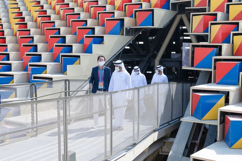 The facade of the Republic of Korea's pavilion is made up of brightly coloured spinning cubes, reflecting the country's national values, such as solidarity, dynamic thinking, a commitment to innovation and flexibility in the face of change.