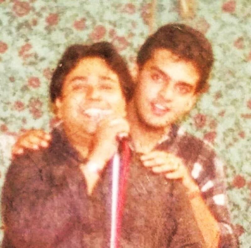 Fakhr-e-Alam with a colleague many years ago. He has been in the music and acting industry for more than 20 years.