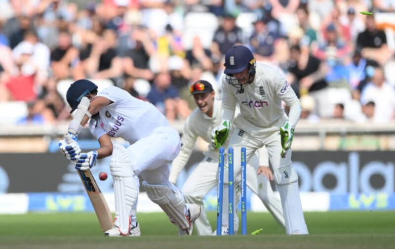 India batsman Mohammed Shami is bowled by England's Moeen Ali for six. Getty