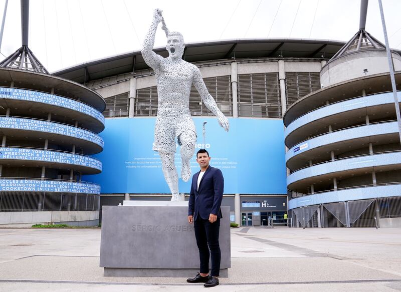 Sergio Aguero during his statue unveiling.