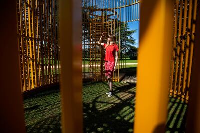 WOODSTOCK, ENGLAND - JUNE 02: Hannah Vitos observes The Blenheim Art Foundation interactive sculpture by Chinese artist Ai Weiwei which will go on long-term display in the grounds of Blenheim Palace on June 02, 2021 in Woodstock, England. (Photo by John Phillips/Getty Images)