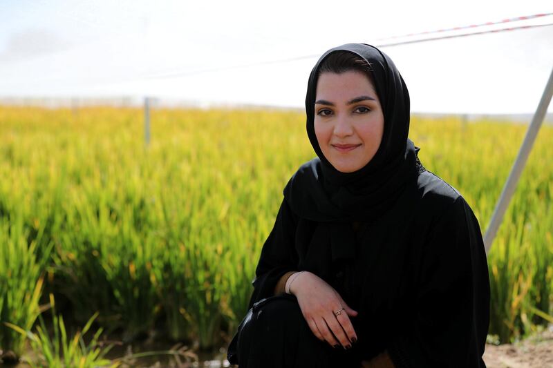 Sharjah, United Arab Emirates - Reporter: Sarwat Nasir. News. Food. Amal Al Ahmadi, head of agricultural research section at Ministry of Climate Change and Environment at a rice farm, as part of research by the ministry to enhance UAEÕs food security. Sharjah. Monday, January 11th, 2021. Chris Whiteoak / The National