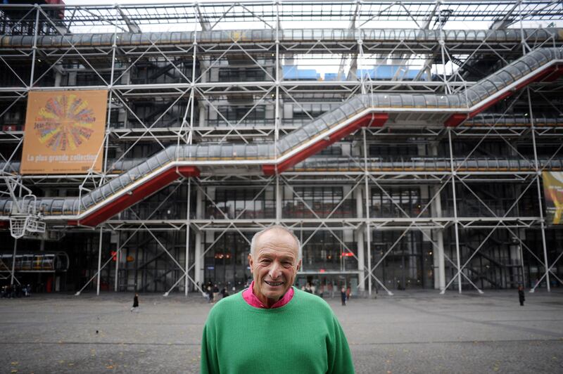 British architect Richard Rogers, one of the two architects behind the Pompidou Centre in Paris, poses in front of the building in 2007. Rogers, who changed the London skyline with distinctive creations such as the Millennium Dome and the 'Cheesegrater', died on December 18, his associates said. AFP