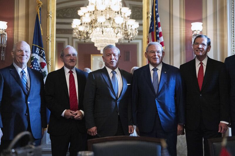 Mr Cardin, far left, joins King Abdullah II of Jordan and other Senate foreign policy leaders for a breakfast meeting at the US Capitol in 2021.