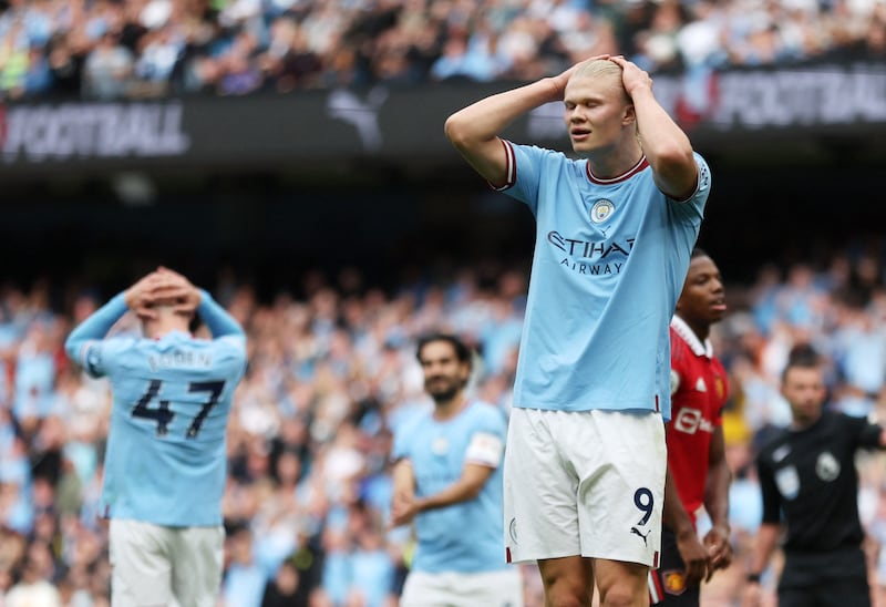 City's Erling Haaland after a missed chance. Reuters