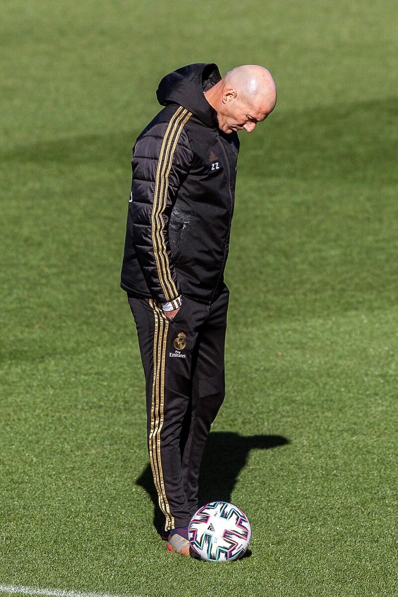 Real Madrid manager Zinedine Zidane leads his team's training session. EPA