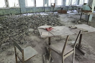 Inside an abandoned school in Pripyat, Chernobyl. LeAnne Graves / The National