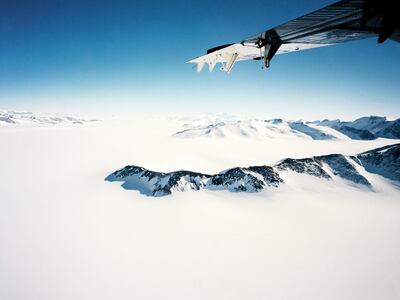 Aerial view of the Ellsworth Mountains from the window of a Twin Otter.