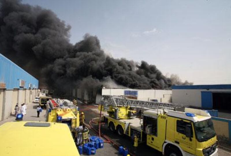 The scene of a fire which broke out in a tyre warehouse in Industrial Area 17, at about 12pm, in Sharjah on Friday, April 16, 2010.