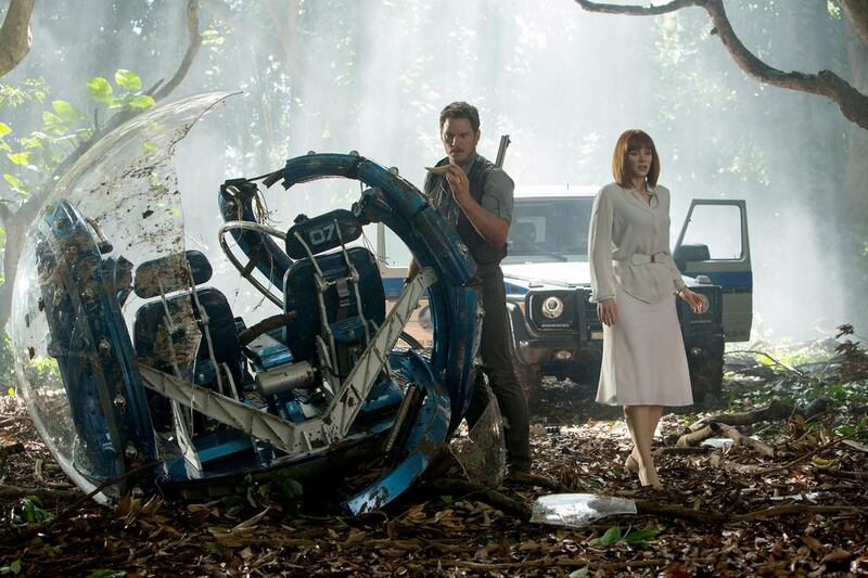 Chris Pratt and Bryce Dallas Howard in Jurassic World.  Courtesy Universal Pictures via AP Photo