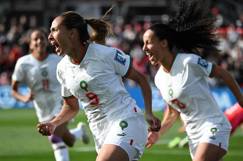 Morocco's Ibtissam Jraidi celebrates scoring her team's first goal at any Women's World Cup in the 1-0 win over South Korea at Hindmarsh Stadium in Adelaide on July 30, 2023.  AFP