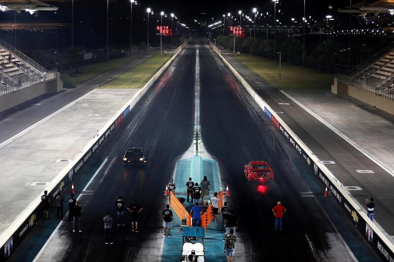 ABU DHABI , UNITED ARAB EMIRATES , APRIL 19 - 2018 :-Participants taking part in the drag racing at the Yas Super Street Challenge event held at Yas Marina Circuit in Abu Dhabi. ( Pawan Singh / The National ) For Weekend. Story by Adam Workman