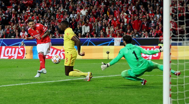 Benfica's Darwin Nunez pulls a goal back. Action Images