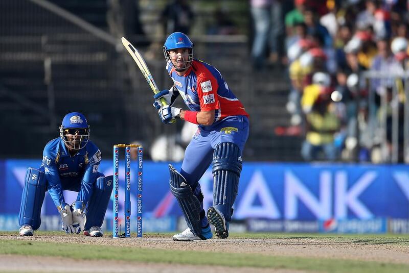 Kevin Pietersen of the Delhi Daredevils playing a shot during the Indian Premier League match against the Mumbai Indians at Sharjah Cricket Stadium on April 27, 2014. Pawan Singh / The National