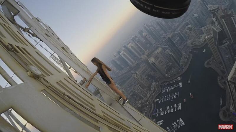 Russian model Viktoria Odintcova risks life and limb for a Dubai selfie. Screenshots from YouTube 