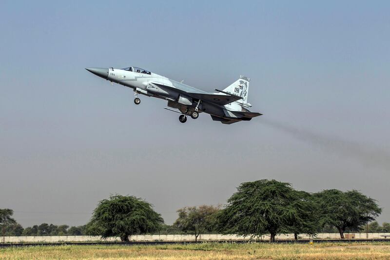 A Chinese-made F-7PG fighter jet of the Pakistan Air Force takes off  from Mushaf base in Sargodha, north Pakistan June 7, 2013. Ayesha Farooq, from Punjab province's historic city of Bahawalpur, is one of 19 women who have become pilots in the Pakistan Air Force over the last decade - there are five other female fighter pilots, but they have yet to take the final tests to qualify for combat. A growing number of women have joined Pakistan's defence forces in recent years as attitudes towards women change. Picture taken June 7, 2013. REUTERS/Zohra Bensemra (PAKISTAN - Tags: MILITARY) *** Local Caption ***  ZOH16_PAKISTAN-AIRF_0612_11.JPG