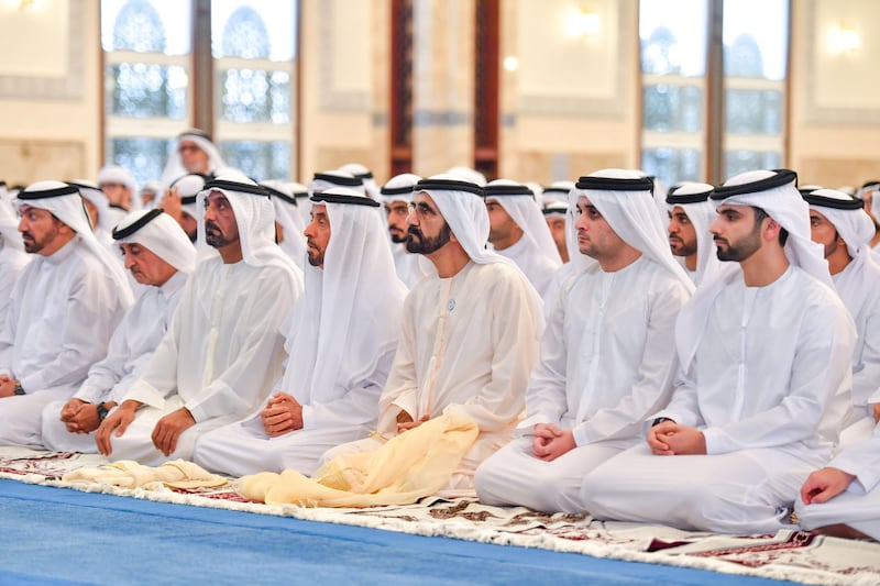 DUBAI, 15th June, 2018 (WAM) -- His Highness Sheikh Mohammed bin Rashid Al Maktoum, the Vice President, Prime Minister and Ruler of Dubai, this morning performed the Eid al-Fitr prayer at Zabeel Mosque.

Performing the prayer alongside His Highness Sheikh Mohammed were H.H. Sheikh Hamdan bin Mohammed bin Rashid Al Maktoum, Crown Prince of Dubai, H.H. Sheikh Hamdan bin Rashid Al Maktoum, Deputy Ruler of Dubai and UAE Minister of Finance, H.H. Sheikh Ahmed bin Saeed Al Maktoum, Chairman of Dubai Civil Aviation Authority and Chief Executive of Emirates Group H.H. Sheikh Ahmed bin Mohammed bin Rashid Al Maktoum, Chairman of Mohammed bin Rashid Al Maktoum Knowledge Foundation, a number of Sheikhs, officials and a group of worshipers. Wam