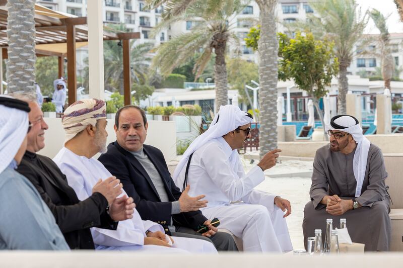 Sheikh Mohamed with Sheikh Tamim, Mr El Sisi, Sultan Haitham, King Abdullah and King Hamad

