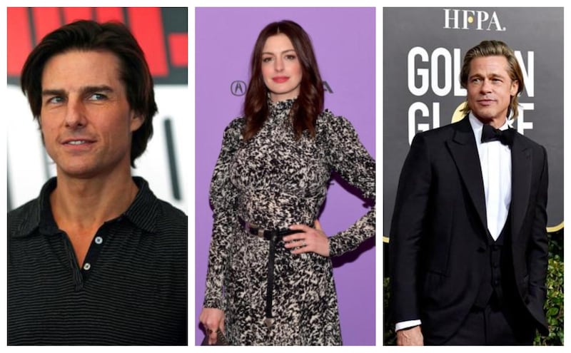 Tom Cruise, Anne Hathaway and Brad Pitt have all attempted different accents onscreen, to varying degrees of authenticity. Amy Leang / The National, Frazer Harrison / Getty Images / AFP, Matt Winkelmeyer / Getty Images / AFP  