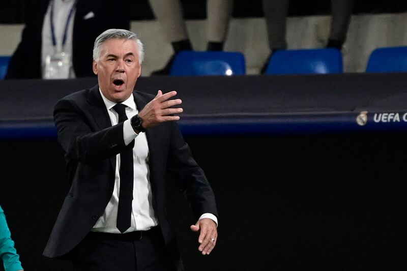 Real Madrid's Italian coach Carlo Ancelotti during the shock 2-1 defeat to Sheriff at the Santiago Bernabeu. AFP
