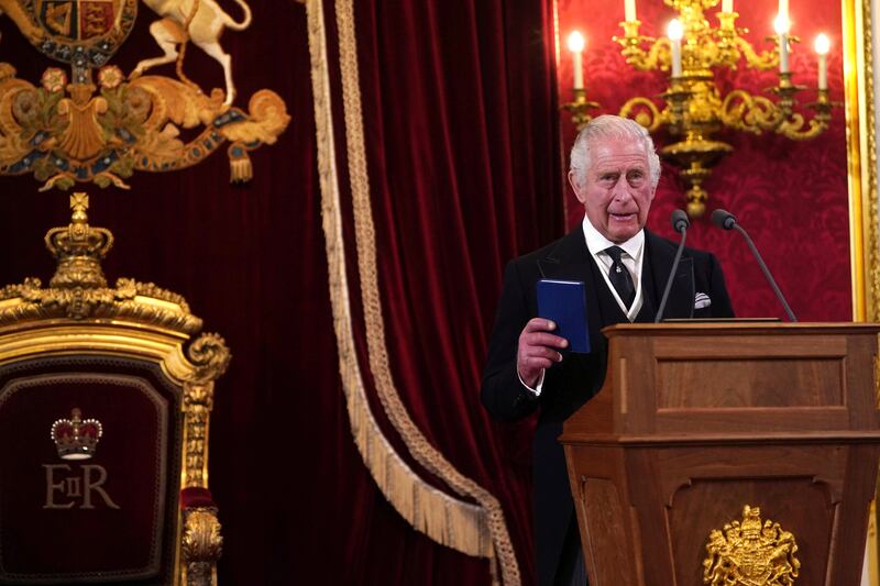 King Charles speaks during his proclamation as king during the accession council in London in September 2022