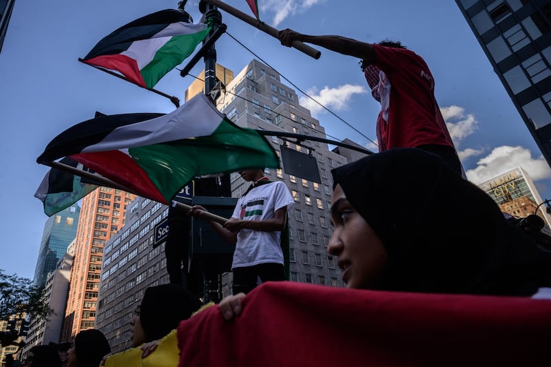 Palestinian supporters attend a rally in Manhattan, New York, in June. AFP