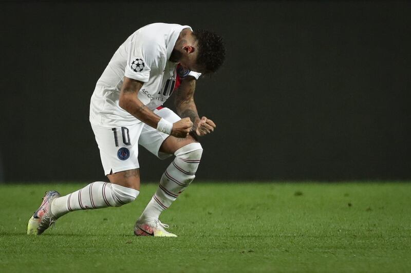 Paris Saint-Germain's Neymar celebrates after winning the Champions League quarter final. EPA