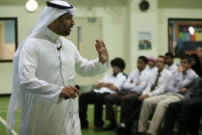 Farouq Al Zuman addresses British International School students.