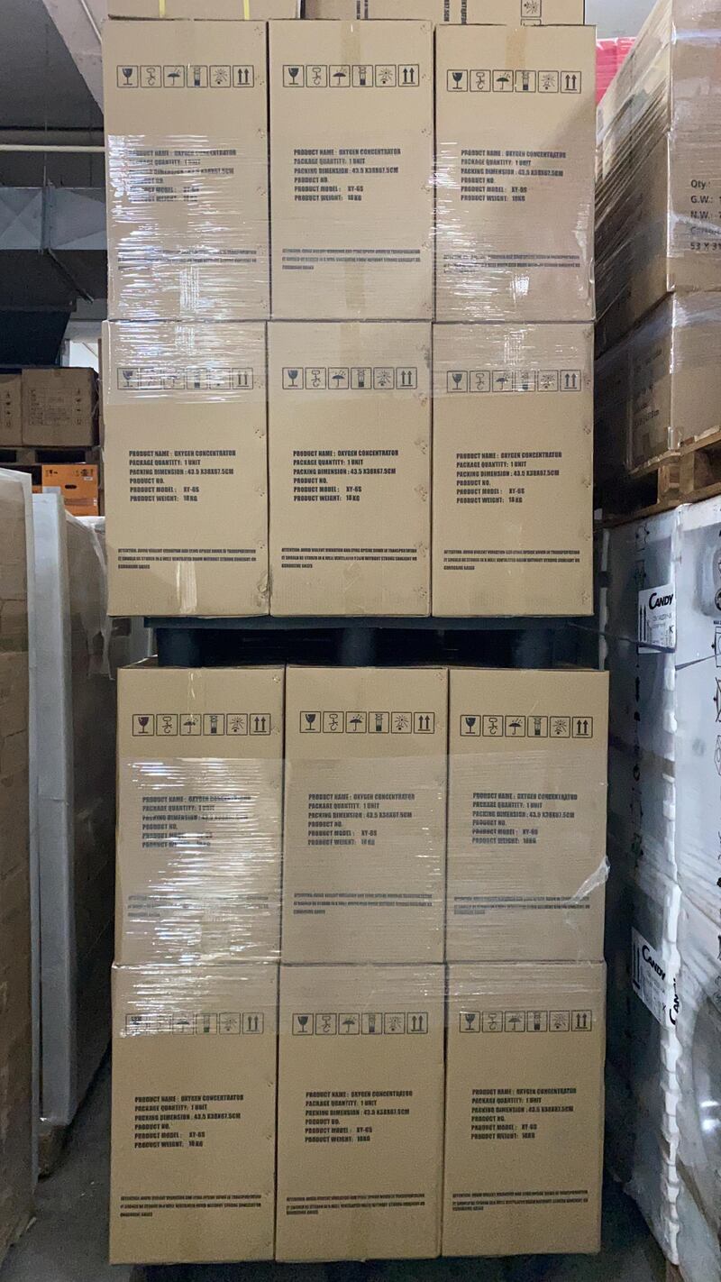 Oxygen concentrators in a warehouse of Jacky’s Electronics in Hong Kong. Courtesy: Jacky’s Electronics