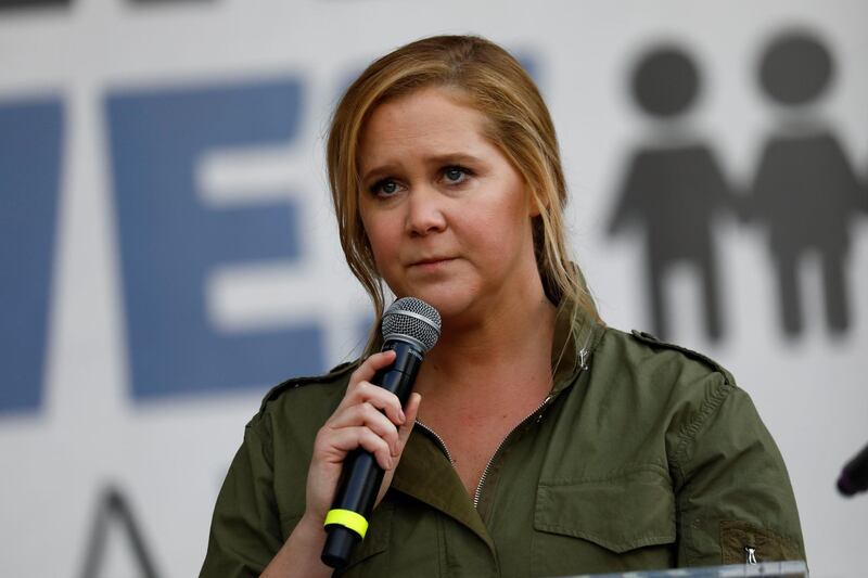 Actor Amy Schumer speaks during the Los Angeles March for Our Lives march in 2018. Reuters 