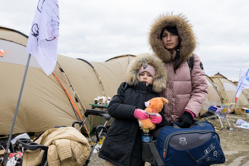 Mykhaila and her daughter from Loubny, central Ukraine, travelled by train to the Ukrainian city of Lviv then took a bus to Medyka on the Polish border, before walking across. Photo: DEC