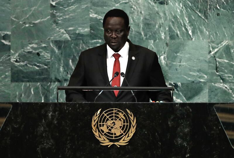 Vice President of South Sudan Hussein Abdelbagi Akol Agany delivers his address. EPA