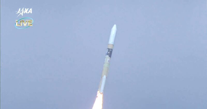 Still from the livestream of the KhalifaSat Launch, at Tanegashima Space Centre, Japan. 