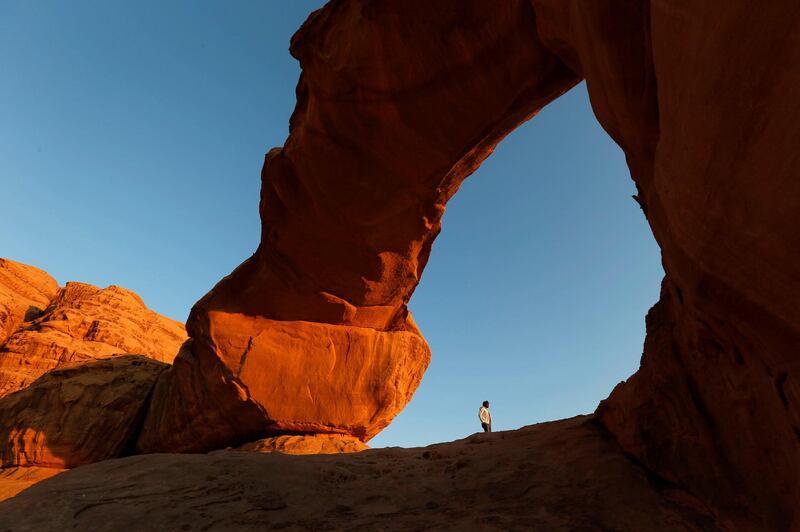 A man is seen during his visit to the Al-Kharza area of Wadi Rum in the south of Amman, Jordan.  Reuters