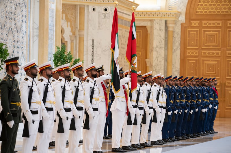 The UAE Honour Guard at Qasr Al Watan. Abdulla Al Neyadi / UAE Presidential Court