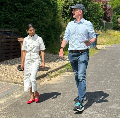 Jeremy Hunt on the campaign trail with Akshata Murty in Bramley, Godalming and Ash. Photo: Jeremy Hunt / X