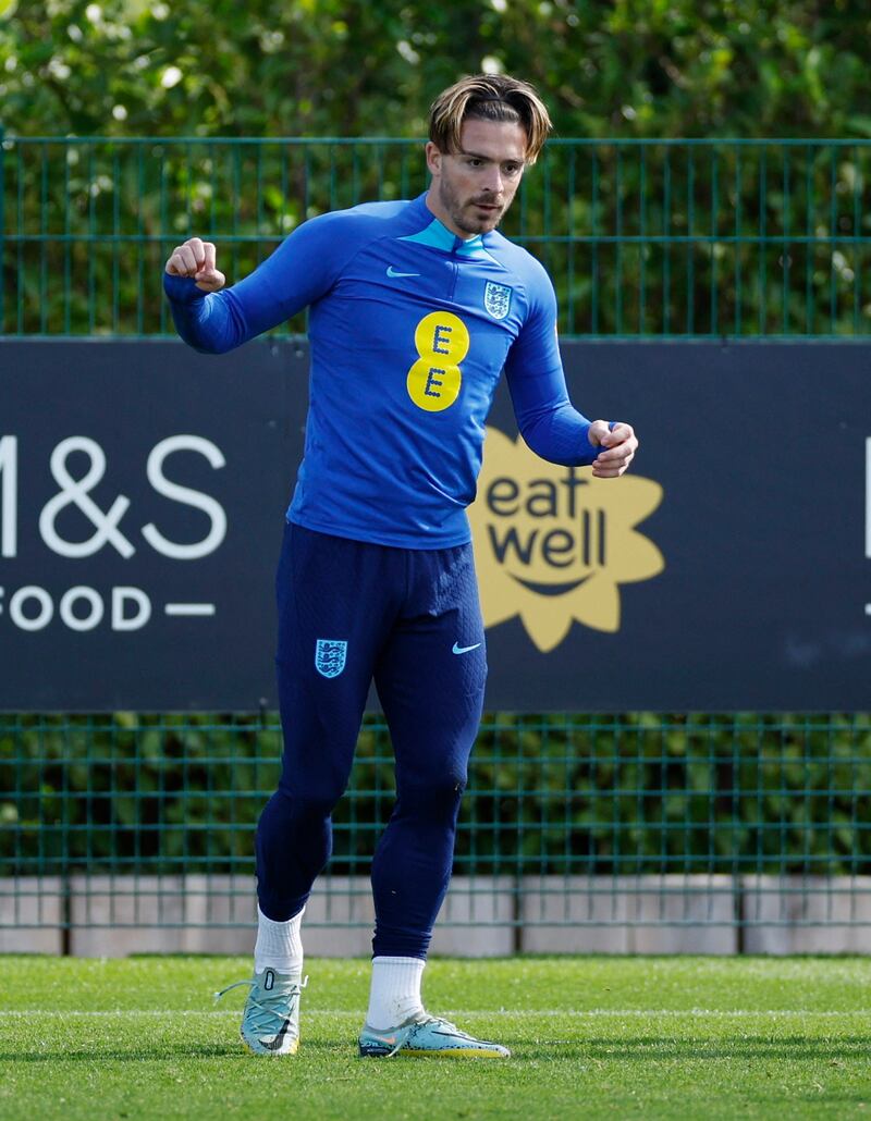 England's Jack Grealish during training. Reuters