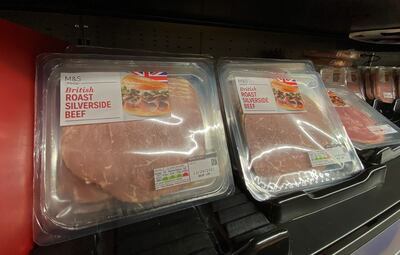 British beef on a Northern Irish supermarket shelf in Belfast, Northern Ireland, UK. Negotiations between the EU and UK have faltered on checks on some goods moving between the UK and Northern Ireland. Getty